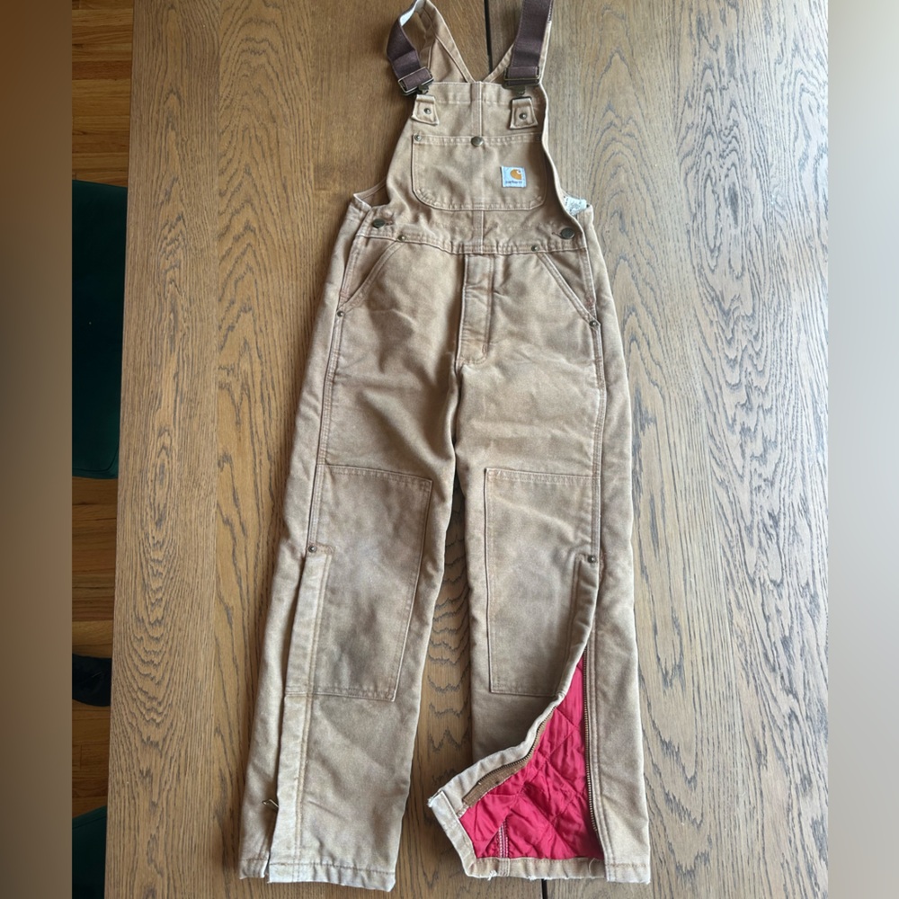 Carhartt youth Overalls with leg zippers and Red Lining- size 10/12